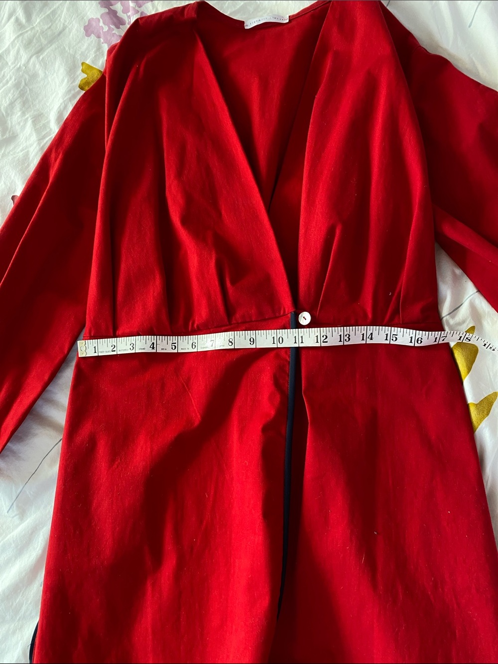 Women's Red Wrap Trench Coat with Contrast Edge and Tie Belt - Picture 9 of 12